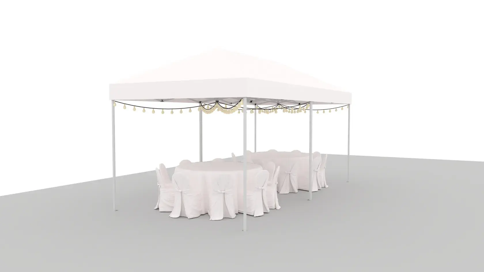 Namiot Bialy 3x6m ze stolamy okraglymi