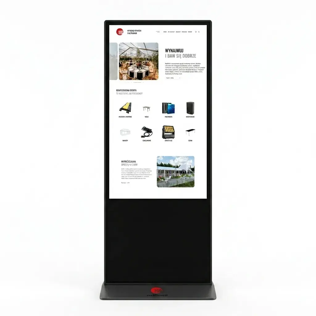 Nowoczesny infokiosk dotykowy LCD 55" na stoisko targowe i konferencje – oferta Rent360.pl